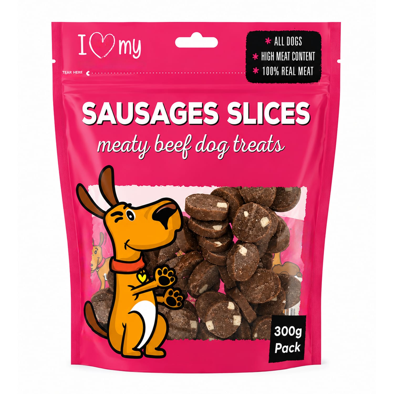 I Love My Pet Sausages Slices Meaty Beef Dog Treats 300g